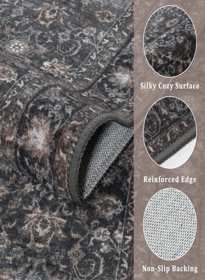 Collive Washable Hallway Runner Rugs, 2'6''x8' Long Kitchen Runners Rug Non Slip Low Pile Entryway Indoor Door Mats, Black Vintage Boho Soft Bathroom Carpet Runner for Laundry, Bedroom - Image 2